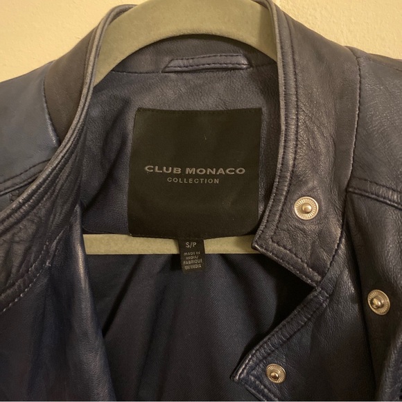 NWOT Club Monaco Collection Rowlen Zip-Front Lamb Leather Moto Jacket Blue Small - Picture 3 of 6
